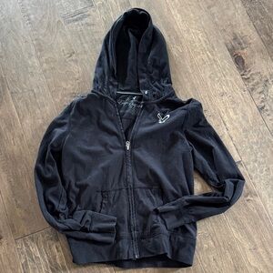 American Eagle Outfitters Black Zip-Up Hooded Sweatshirt